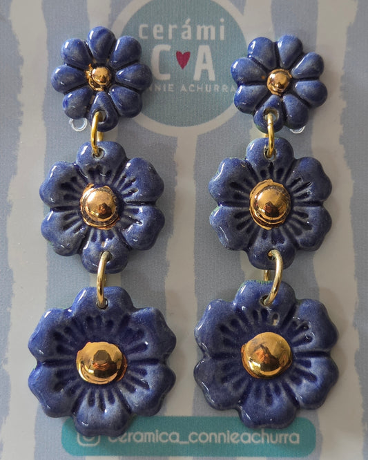 Aros 3 flores cerámica y oro azulino - julio