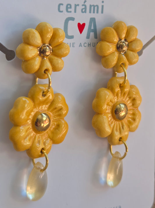 Aros flores amarillas con oro