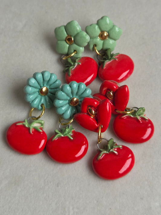 Aros 2 piezas tomates con oro
