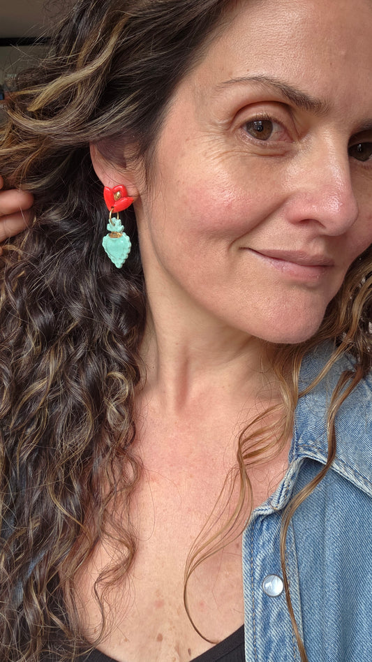 Aros sagrado corazón turquesa, rojo y oro