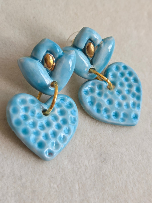 Aros cuore panal turquesa con oro