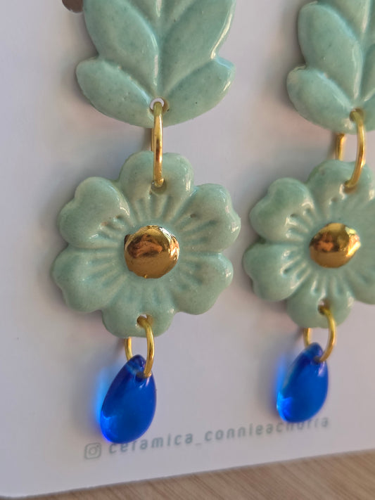Aros espiga turquesa azul con oro