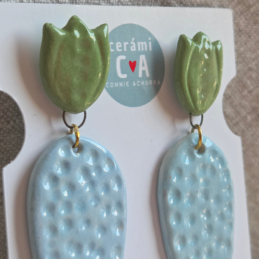 Aros 2 piezas verde/celeste lágrima