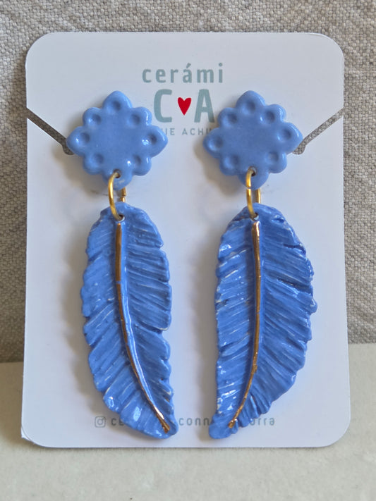 Aros de 2 piezas colores, pluma y lustre de oro