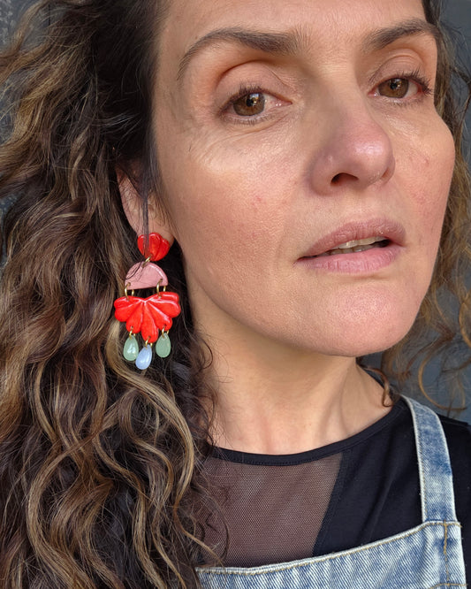 Aros rojos XL 3 piezas + lagrimitas