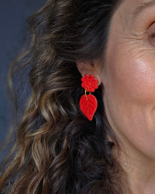 Aros hojas 2 piezas M rojos