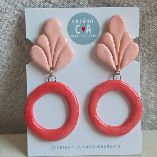 Aros 2 piezas rojo y rosa
