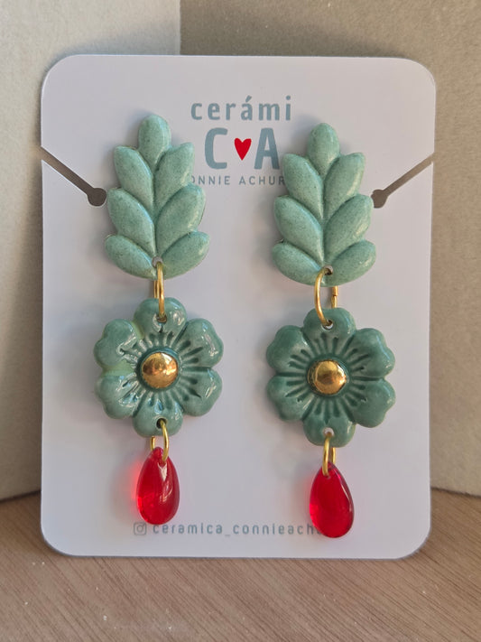 Aros espiga turquesa rojo con oro