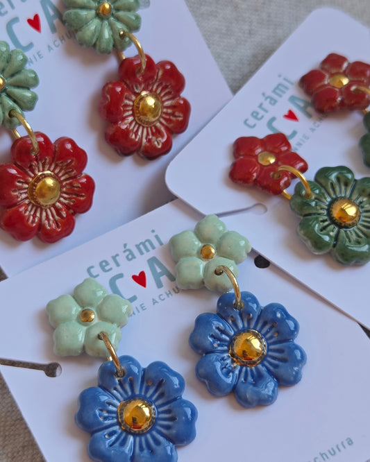 Aros 2 flores y oro en 3 combinaciones