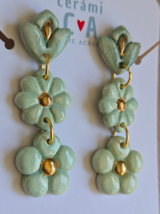 Aros 3 piezas degradé menta con oro