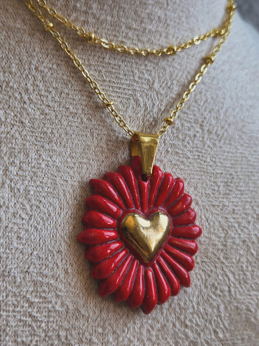 Medallas/ amuletos corazón de los rayos con oro y cadena