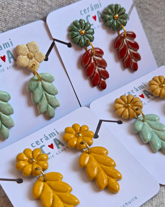 Aros espiga con flor y oro en 4 combinaciones