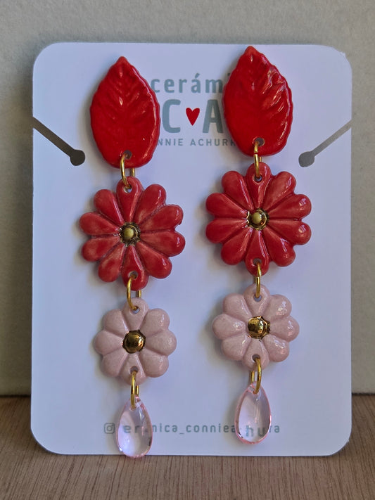 Aros 4 piezas degradé rojos con oro