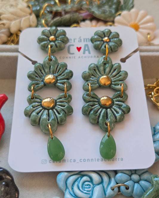 Aros Queen verde esmeralda + oro