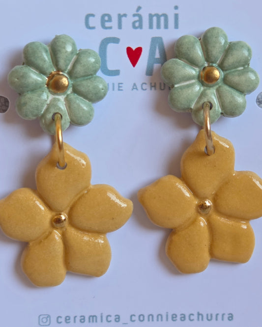 Aros flores mostaza con verde menta y oro