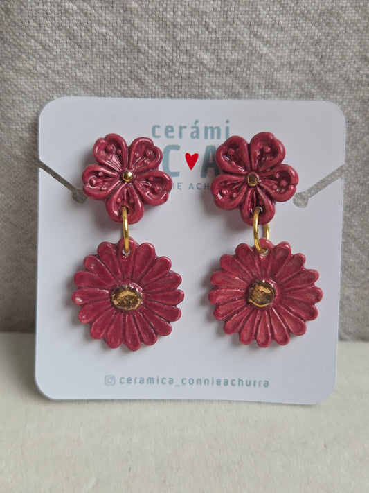 Aros 2 piezas con oro burdeo