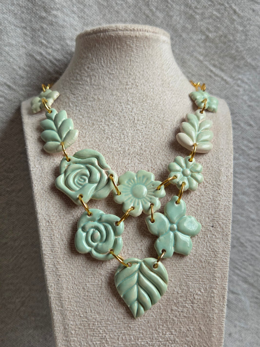 Collar ROSALÍA 10 piezas en esmalte turquesa agua brillante