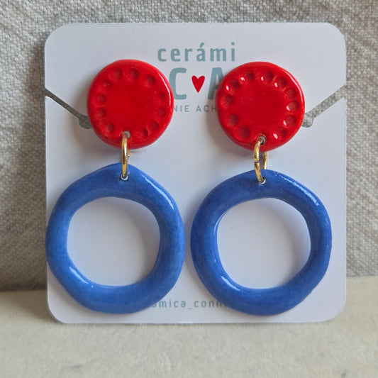 Aros 2 piezas rojo y azul círculos