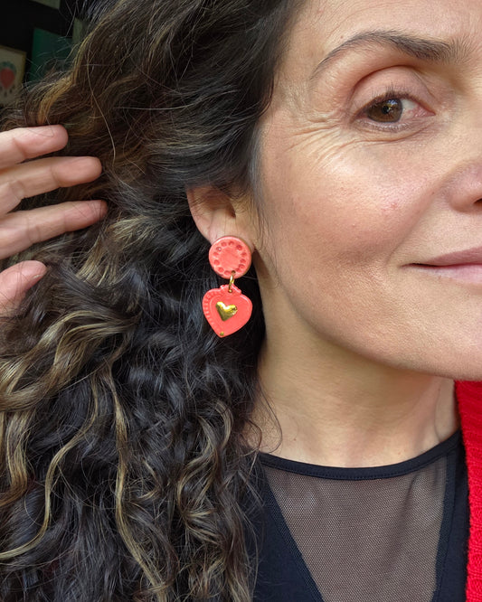 Aros corazón oro 2 piezas coral M