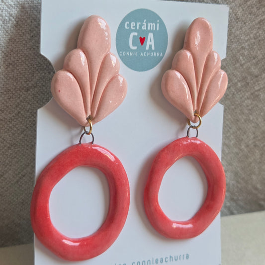 Aros 2 piezas rojo y rosa