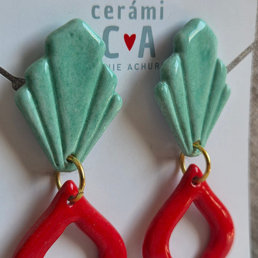 Aros 2 piezas rojo y turquesa