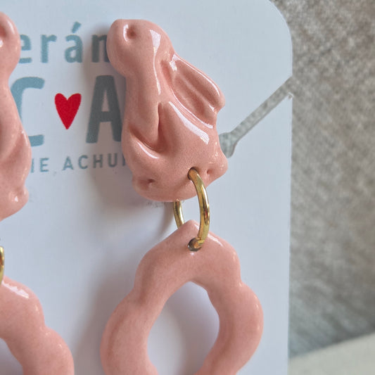 Aros 2 piezas conejo rosa