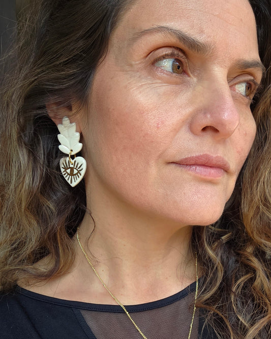 Aros corazón rayos 2 piezas blancos L