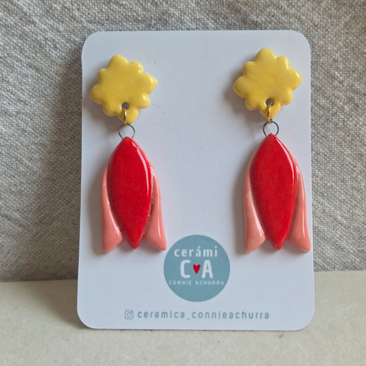 Aros 2 piezas amarillo y rojo