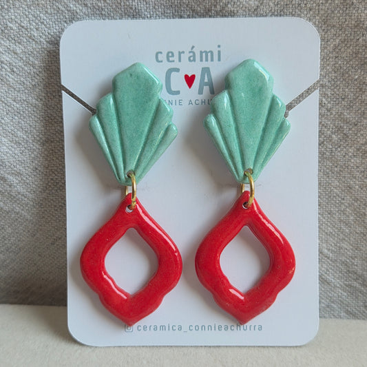 Aros 2 piezas rojo y turquesa