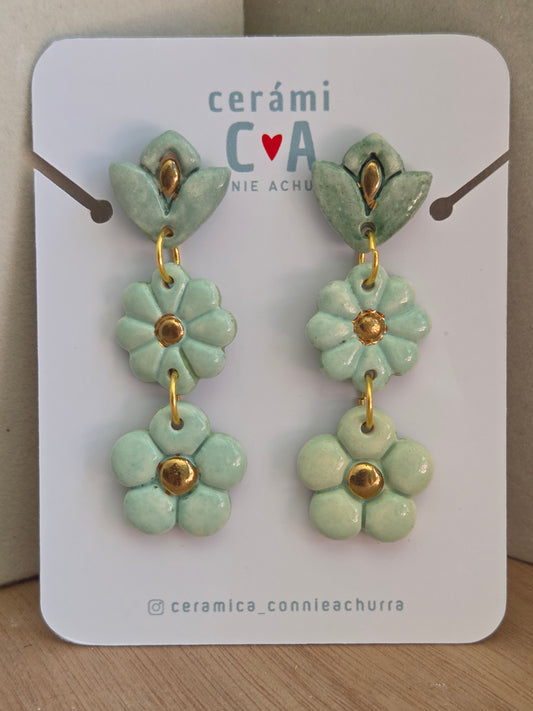 Aros 3 piezas degradé menta con oro