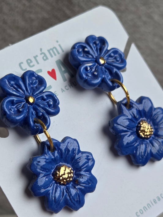 Aros 2 piezas con oro azulino