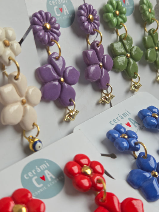 Aros 2 piezas morado/ oro + corazón alado