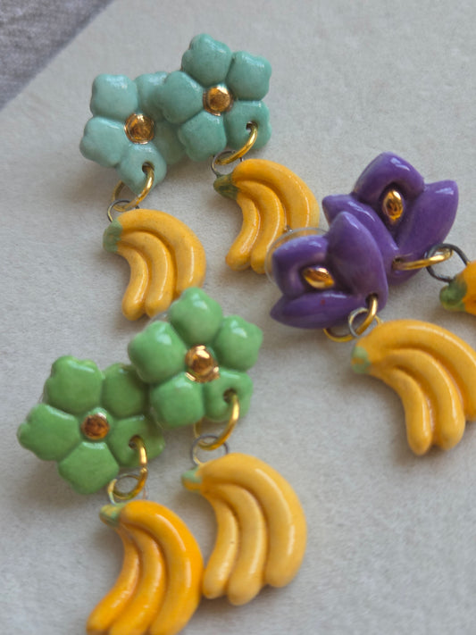 Aros 2 piezas plátanos con oro