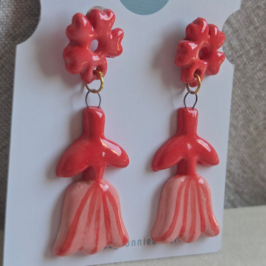 Aros 2 piezas flor roja