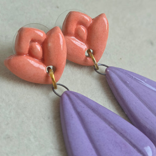 Aros 2 piezas coral y violeta