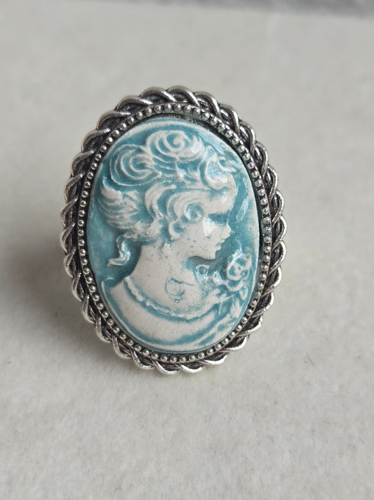 Anillos vintage ajustables plateados en tonos azules y verdes