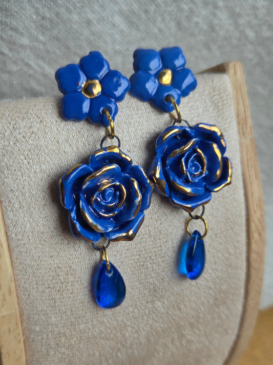 Aros rosas azules y oro, 3 piezas