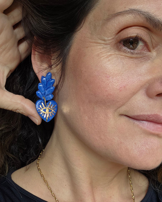 Aros corazón rayos 2 piezas azul L