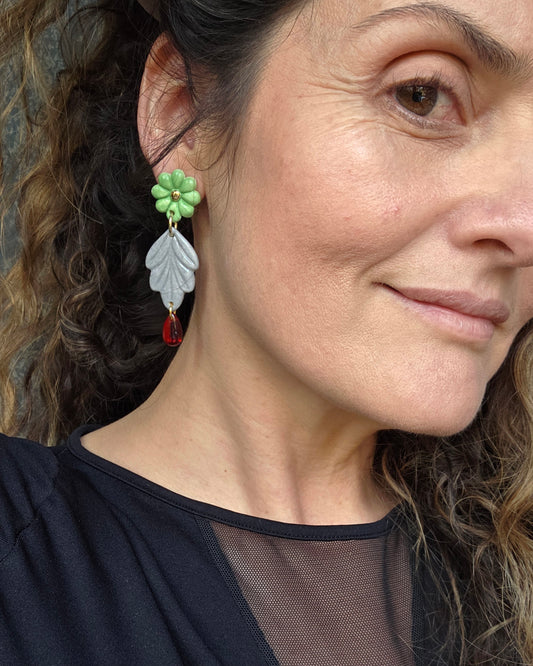 Aros L gris verde 2 piezas + lagrimita