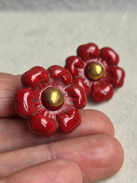 Aros flor terracota con oro 1 pieza