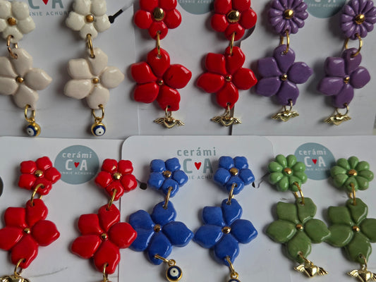 Aros 2 piezas rojo/ oro + ojo turco