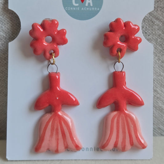 Aros 2 piezas flor roja