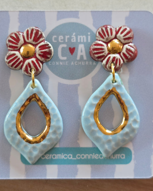Aros 2 piezas celeste y rojo L- julio