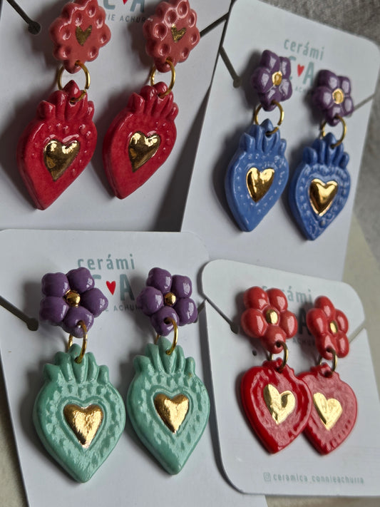 Aros sagrado corazón turquesa y morado