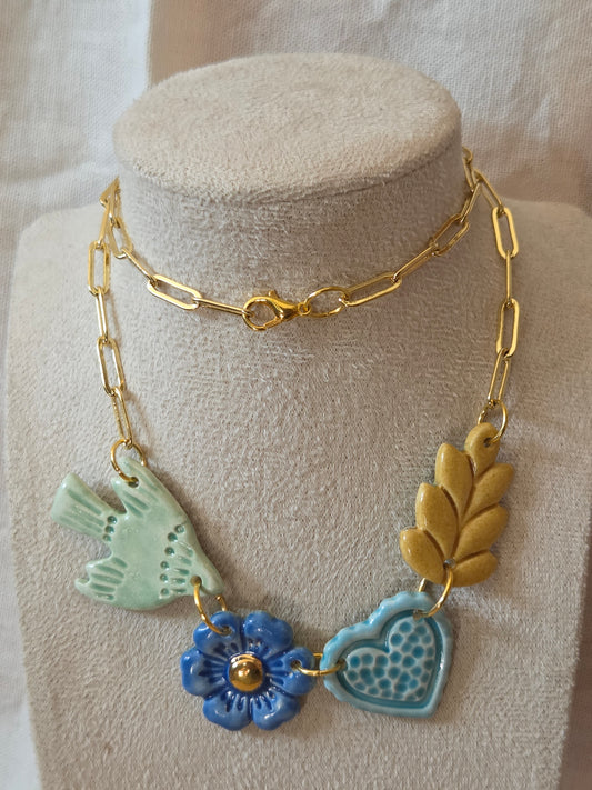 Collar jardín 3 mostaza/azul