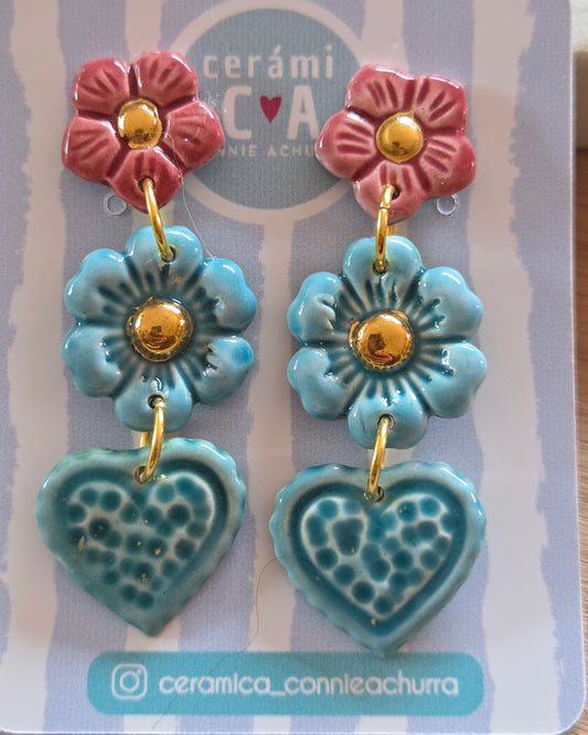 Aros 3 piezas corazón XL turquesa- julio