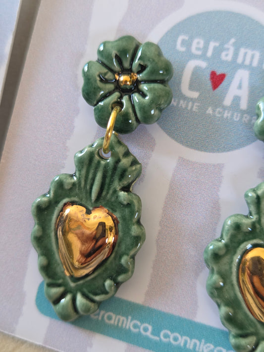 Aros corazón oro verde nilo