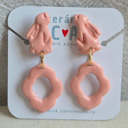 Aros 2 piezas conejo rosa