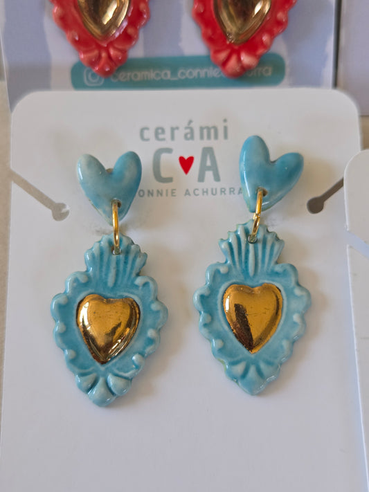Aros corazón oro turquesa 1