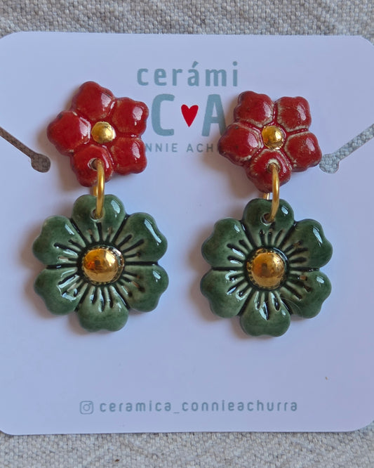 Aros 2 flores y oro en 3 combinaciones